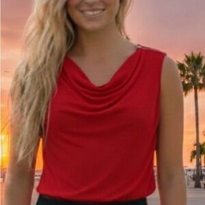 Carmen Marc Valvo Red Drape Neck Blouse Size Large